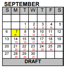 District School Academic Calendar for Excel Academy (murworth) for September 2015