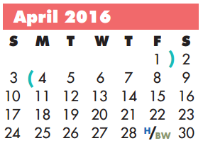 District School Academic Calendar for Sam Houston Elementary for April 2016