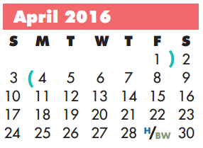 District School Academic Calendar for Jackson Middle for April 2016