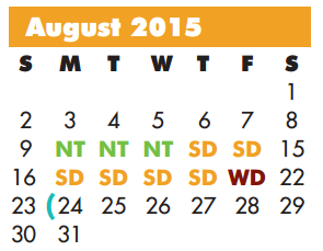District School Academic Calendar for Juan Seguin Elementary for August 2015