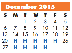 District School Academic Calendar for P A S S Learning Ctr for December 2015