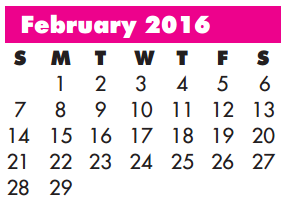 District School Academic Calendar for Dickinson Elementary for February 2016