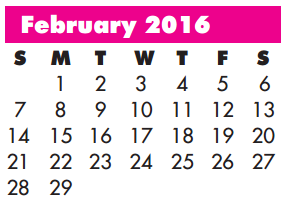 District School Academic Calendar for Daniels Elementary for February 2016