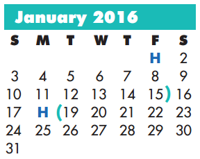 District School Academic Calendar for Bonham Elementary for January 2016