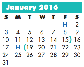 District School Academic Calendar for Jackson Middle for January 2016