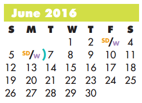 District School Academic Calendar for Travis Elementary for June 2016