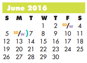 District School Academic Calendar for Jackson Middle for June 2016