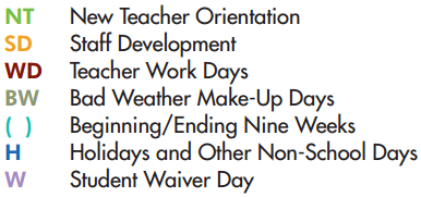 District School Academic Calendar Legend for Lamar Alternative Education Program