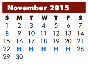 District School Academic Calendar for Ronald Reagan Middle School for November 2015