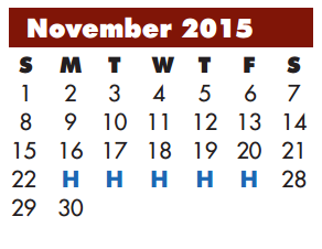 District School Academic Calendar for Milam Elementary for November 2015