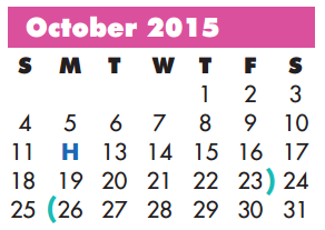 District School Academic Calendar for John Garner Elementary for October 2015