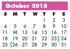 District School Academic Calendar for Lamar Alternative Education Program for October 2015