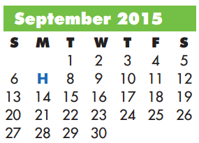 District School Academic Calendar for P A S S Learning Ctr for September 2015