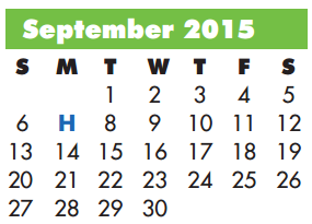 District School Academic Calendar for Lamar Alternative Education Program for September 2015