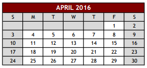 District School Academic Calendar for Grapevine Elementary for April 2016