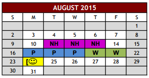 District School Academic Calendar for Colleyville Heritage High School for August 2015
