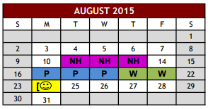 District School Academic Calendar for Taylor Elementary for August 2015