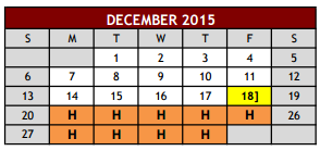 District School Academic Calendar for Taylor Elementary for December 2015