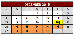 District School Academic Calendar for Dove Elementary for December 2015