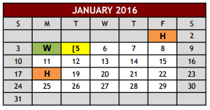 District School Academic Calendar for Cross Timbers Middle for January 2016