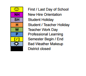 District School Academic Calendar Legend for Bear Creek Elementary