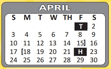 District School Academic Calendar for V M Adams Elementary for April 2016