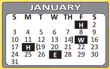 District School Academic Calendar for Bexar Co J J A E P for January 2016
