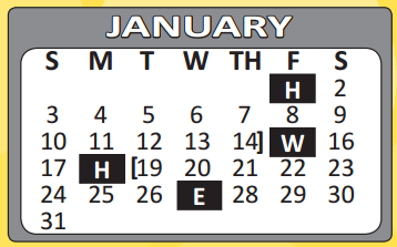 District School Academic Calendar for H W Schulze Elementary for January 2016