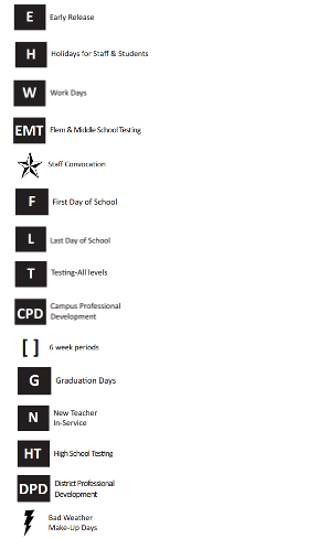 District School Academic Calendar Legend for Wright Elementary