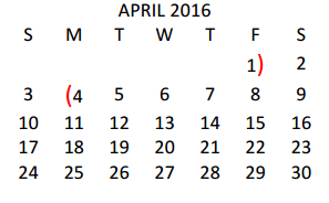 District School Academic Calendar for Harlingen High School for April 2016