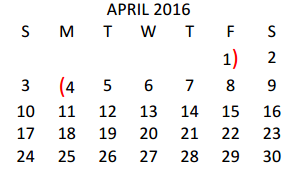 District School Academic Calendar for Dr Hesiquio Rodriguez Elementary for April 2016