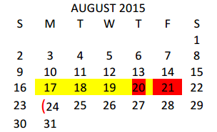 District School Academic Calendar for Jefferson Elementary for August 2015