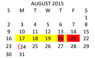 District School Academic Calendar for Coakley Middle for August 2015