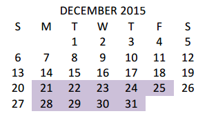 District School Academic Calendar for Edna Tamayo House for December 2015