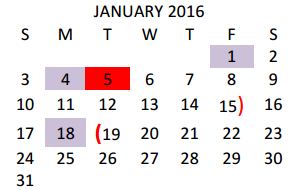 District School Academic Calendar for Bonham Elementary for January 2016