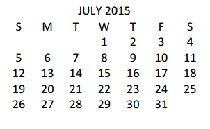 District School Academic Calendar for Long Elementary for July 2015
