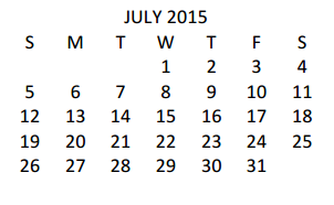 District School Academic Calendar for Cameron Co J J A E P for July 2015