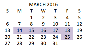 District School Academic Calendar for Moises Vela Middle School for March 2016