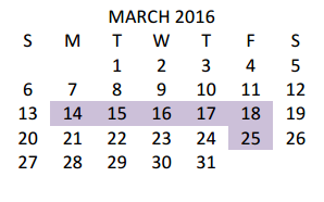 District School Academic Calendar for Cameron Co J J A E P for March 2016