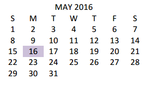 District School Academic Calendar for Long Elementary for May 2016