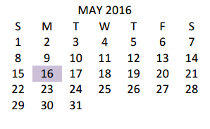 District School Academic Calendar for Early College High School for May 2016