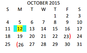 District School Academic Calendar for Lamar Elementary for October 2015