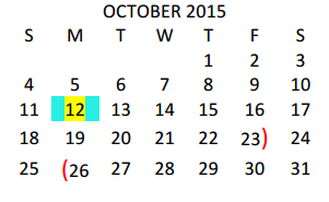 District School Academic Calendar for Ben Milam Elementary for October 2015