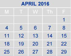 District School Academic Calendar for Alter Impact Ctr for April 2016