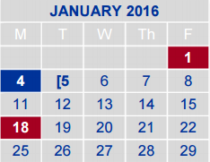 District School Academic Calendar for Academy At Hays for January 2016