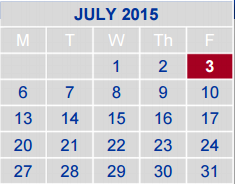 District School Academic Calendar for Academy At Hays for July 2015