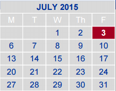 District School Academic Calendar for Science Hall Elementary School for July 2015