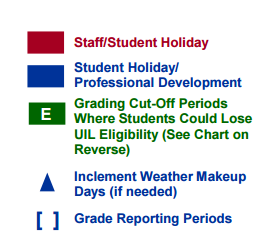 District School Academic Calendar Legend for Buda Elementary School