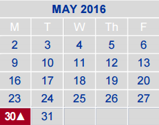 District School Academic Calendar for Academy At Hays for May 2016