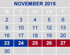 District School Academic Calendar for Science Hall Elementary School for November 2015